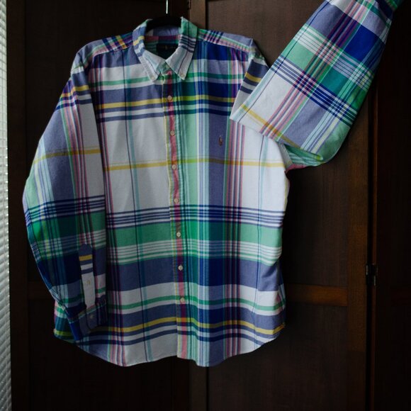 Ralph Lauren 2XB Long Sleeve Button-Down Shirt – Multicolor Madras Plaid - Picture 2 of 3